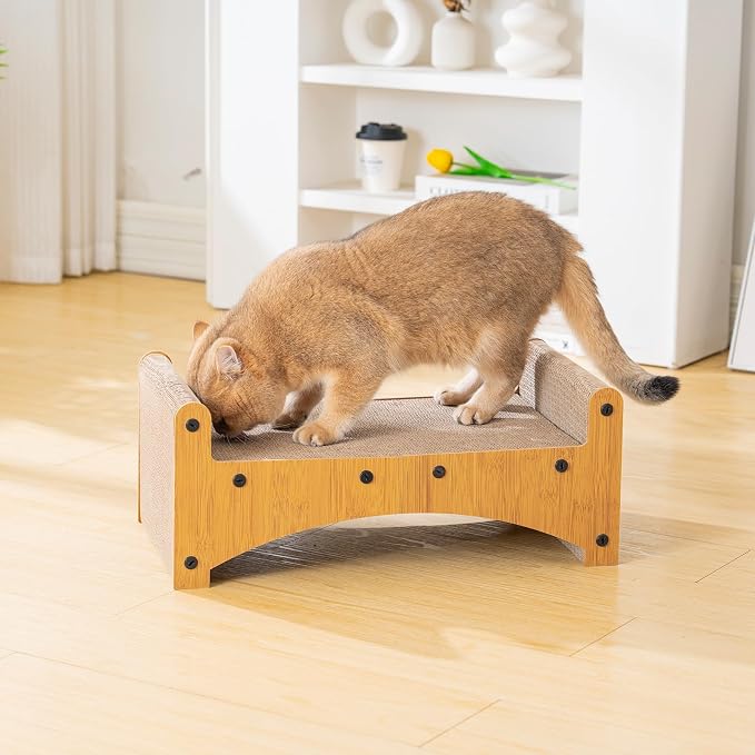 Avont Cat Scratcher Lounge, 3-in-1 Reversible Cardboard Scratching Bed, Horizontal Lounger for Indoor Cats Kittens - Nature