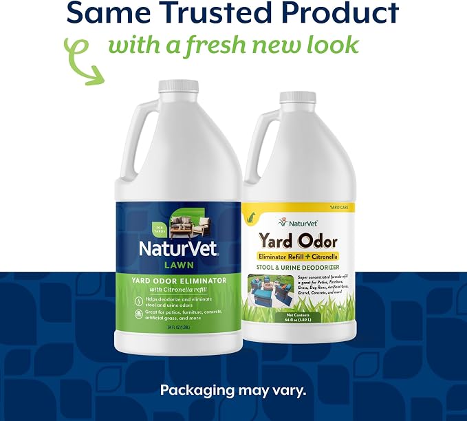 NaturVet – Yard Odor Eliminator Plus Citronella Spray – Eliminate Stool and Urine Odors from Lawn and Yard – Designed for Use on Grass, Patios, Gravel, Concrete & More – 64oz Refill (No Hose Nozzle)