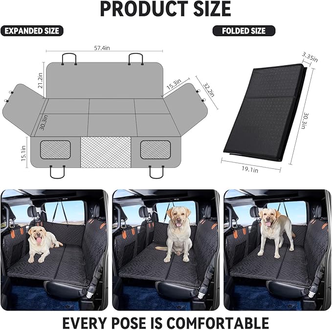 YJGF Hard Bottom Dog Car Seat Cover for Full-Size Trucks,Back Seat Extender | Strong Support,More Rest Space,Waterproof, Scratch Resistant,Car Seat Protector,Dog Hammock for Full-Size Truck