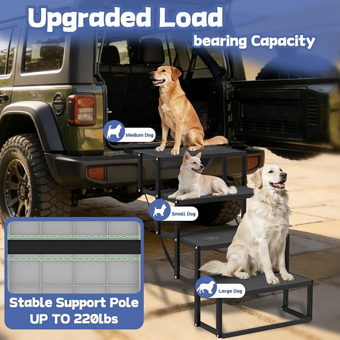 Dog Steps for Car, SUV with Upgraded Non-Slip Surface, 4 Steps | Easy Assembly, Foldable, Portable, Multi-functional Use(Car, Truck, SUV, Indoor Use)