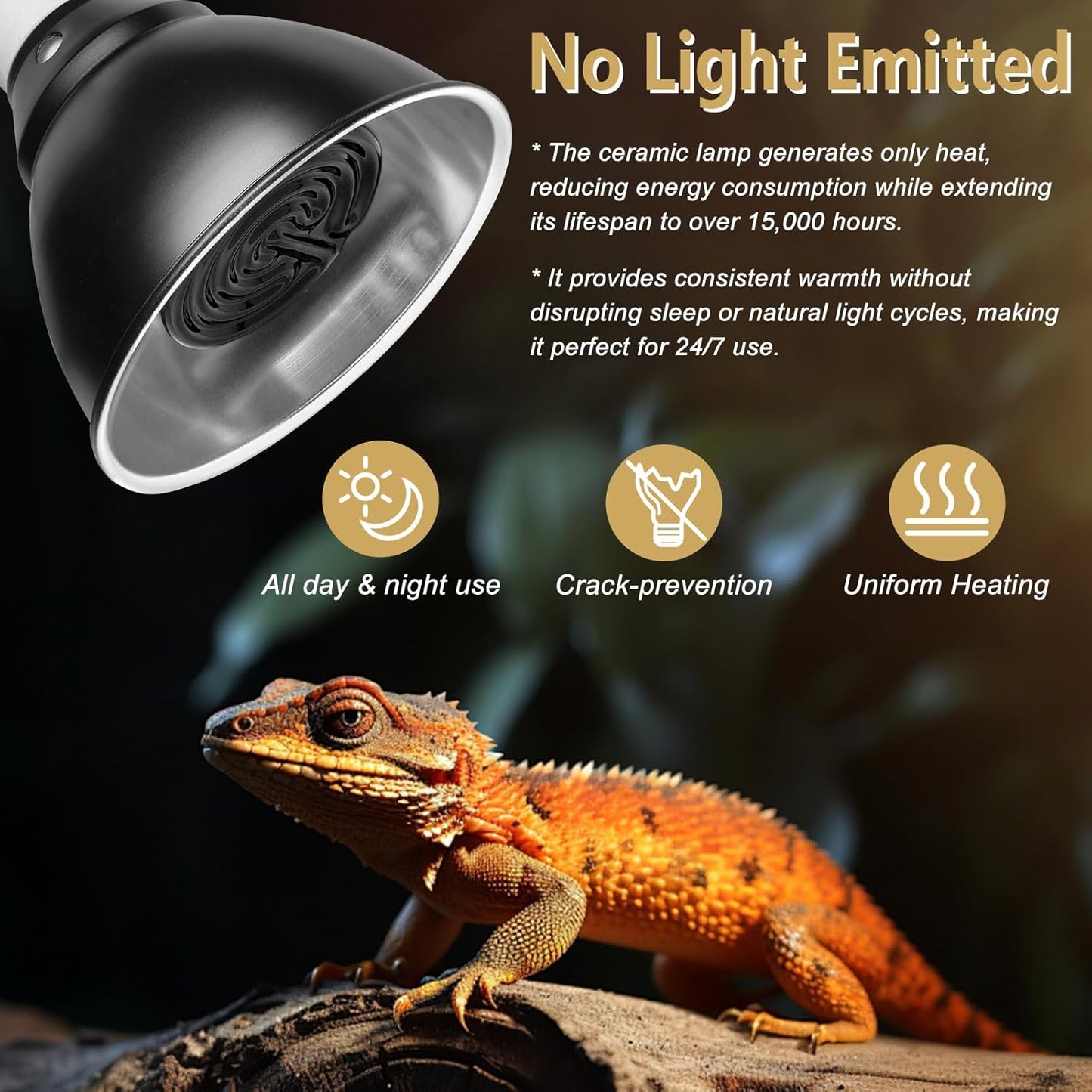 Energy Efficient 75W Reptile Heat Bulbs, Pack of 3 Ceramic Heat Emitters for Geckos, Turtle, Snake, Bearded Dragon, Lizards, Iguana, Reptile & Amphibians