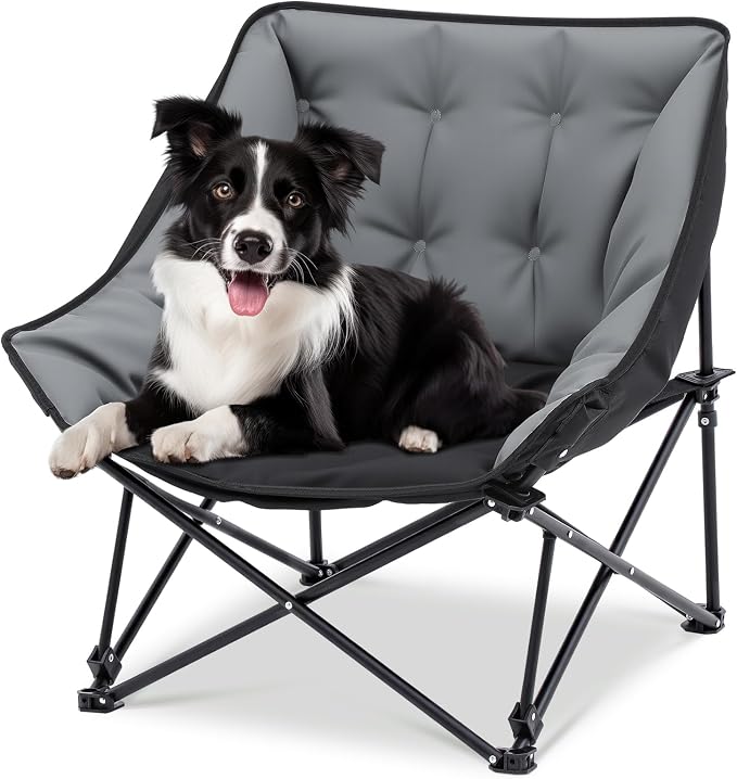 AceOrbit Folding Camping Chair for Dog, Padded Raised Pet Bed for Outdoor | Heavy Duty Supports 200 lbs, Backyard Patio Cot, Durable Camping Gear for Pets, Easy Setup and Storage