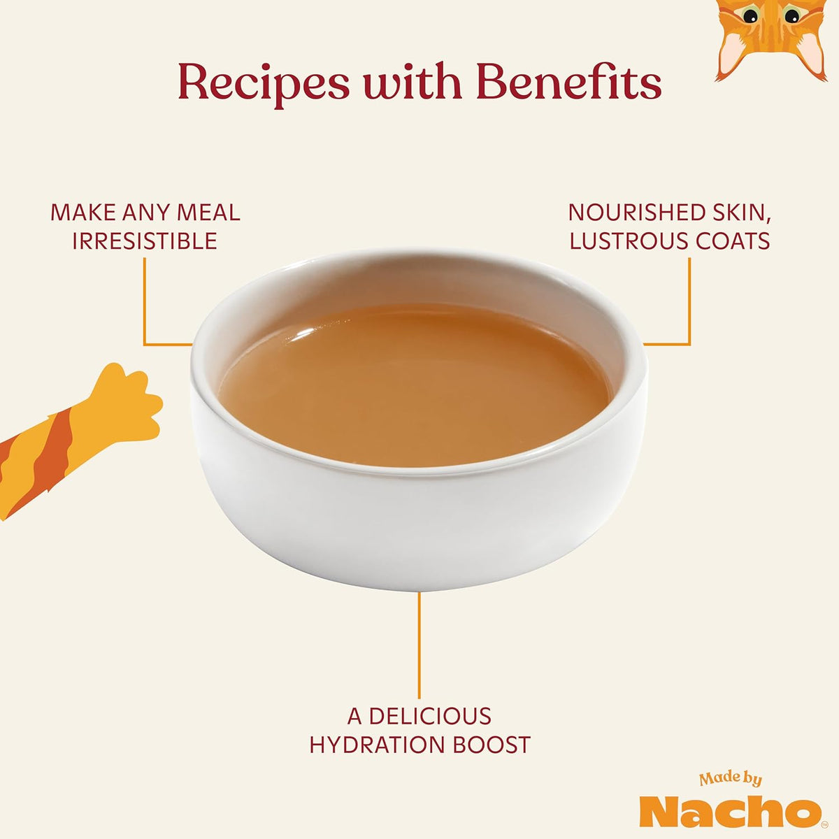 Made by Nacho Bone Broth Cat Food Topper for Hydration and Picky Eaters - Add Protein and Flavor to Your Dry Cat Food – Supports Optimal Nutrition, Digestion, Skin & Coat, 11 oz. (Pack of 4), Chicken