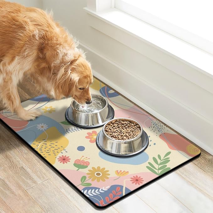 Pet Feeding Mat for Floors Waterproof Dog Mat for Food and Water Absorbent Quick Dry Non Slip mat for Cat Bowls