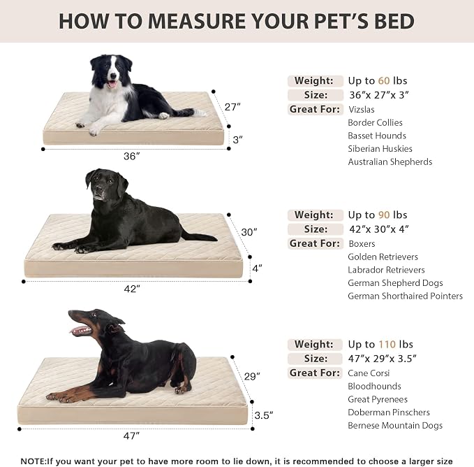 WNPETHOME Orthopedic Waterproof Large Sized Senior Dogs Bed for Comfy Sleep | Washable Ped Bed with Removable Cover, Multi-Needle Quilting Large Dogs Crate Bed for Dog Relax, Beige 36x27 Inch