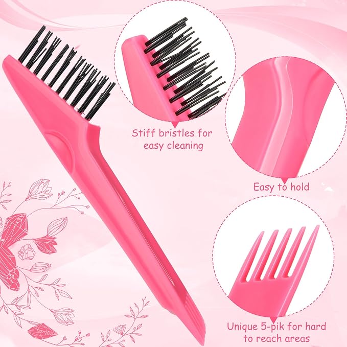 Yaomiao 2 Pcs Hair Brush Cleaner Tool 2-in-1, Pink and Purple Hairbrush Cleaner for Removing Hair Dust, Mini Comb for Removing Dirt, Home Salon Use