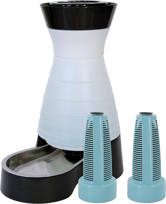 PetSafe Healthy Pet Food & Water Stations - Cat & Dog Food Storage Container - Filter Included with Waterer - Keeps Food & Water Fresh - Suitable for Small, Medium, & Large Dogs - Stainless Steel Bowl