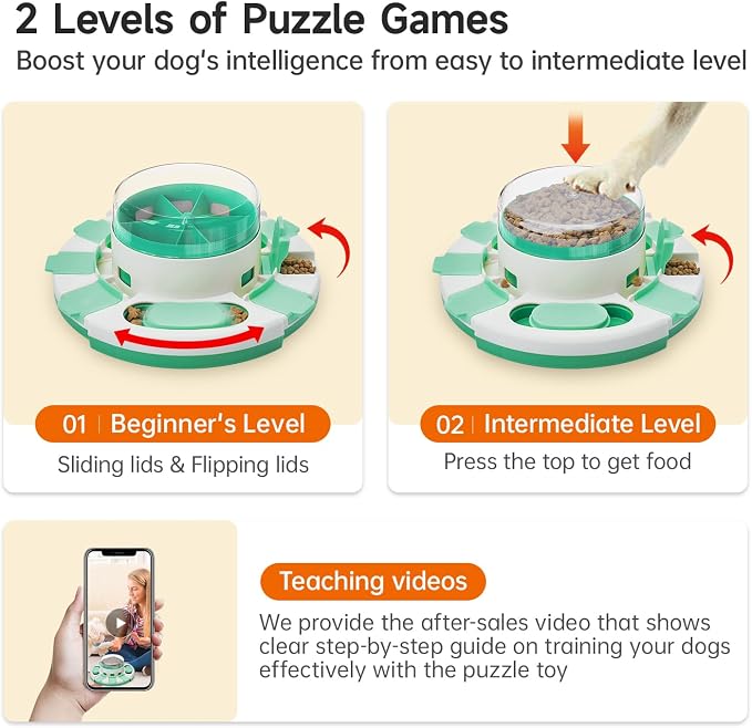 Potaroma Dog Puzzle Toy 2 Levels, Slow Feeder, Pup Food Treat Feeding Dispenser for IQ Training and Entertainment for All Breeds (Green White) | Pup Food Treat Feeding Dispenser for IQ Training and Entertainment for All Breeds (Green White)