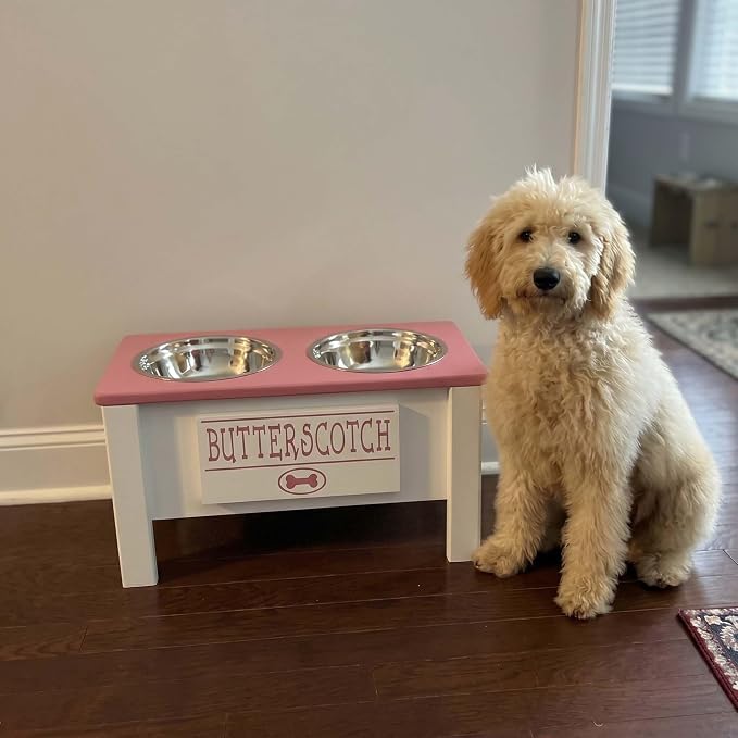 Elevated Dog Bowls for Large Dogs, Personalized Food Stand for Large Breed | Farmhouse Style, Elevated Wood Stand, Storage Container, Stainless Steel Bowls, Raised Anti-Slip Feeder, Made in USA