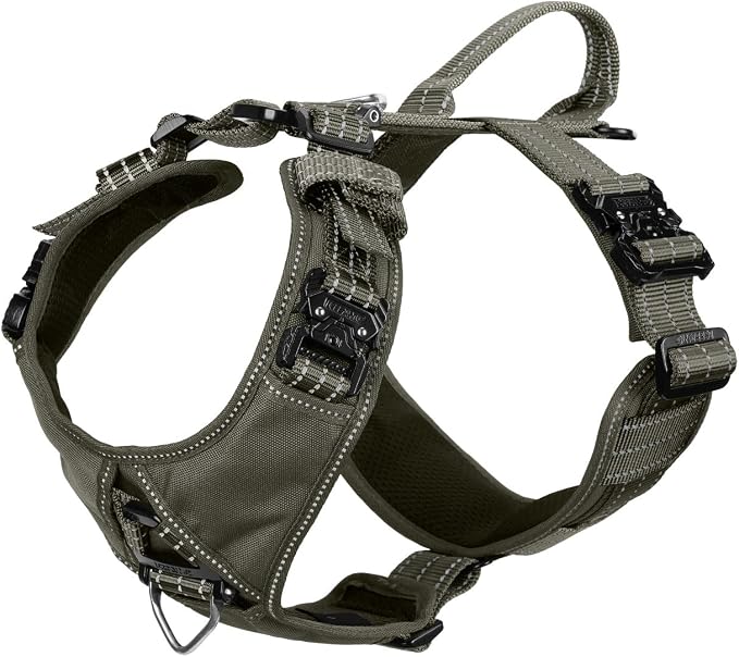 ICEFANG Dog Halter Harness with Metal Buckles,Dog Strap Vest X-Large Dogs | Control Handle,Summer-Cooling,Reflective,Front Hook,Adjustable,Soft Padded,No Pull,Green,XLarge