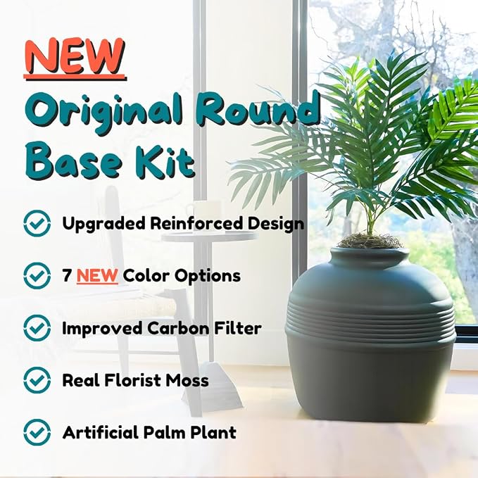 Good Pet Stuff Original Hidden Litter Box Planter, Decorative Cat Litter Enclosure with Carbon Filter, Artificial Palm Plant, Upgraded Design, Easy to Clean, Base Kit, Black Suede
