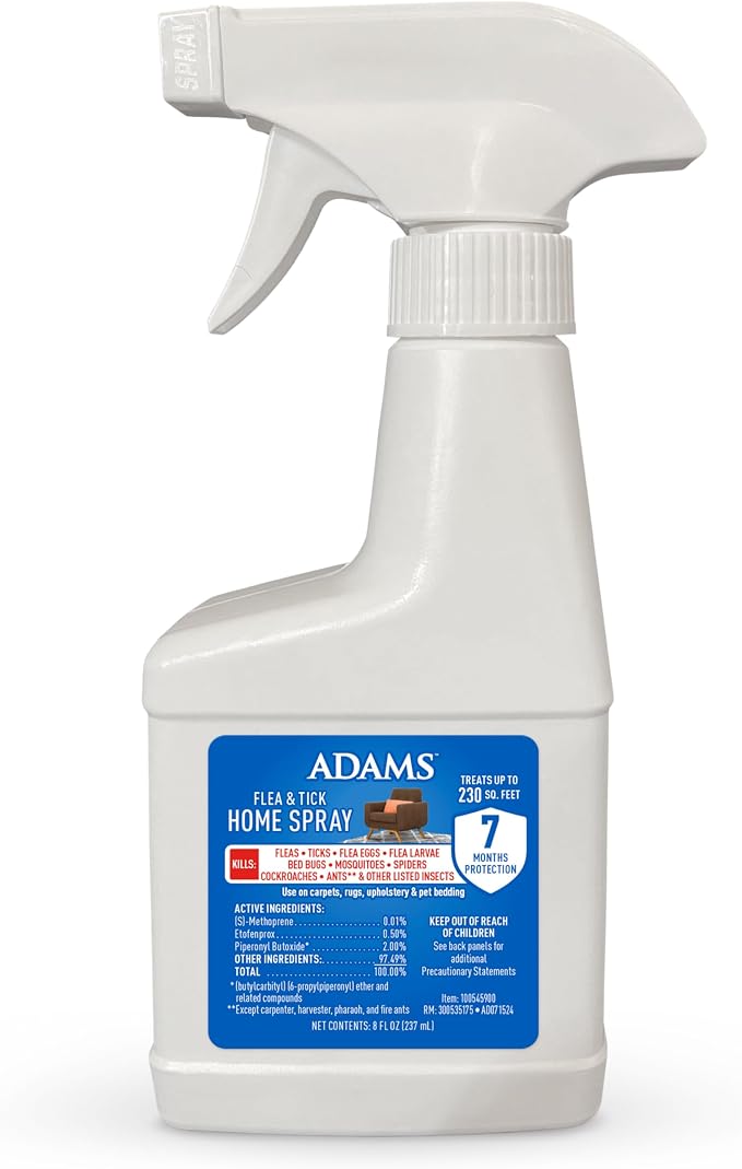 ADAMS Flea & Tick Home Spray for Indoor House Treatment, Tick and Flea spray for Home, Carpet, Furniture & Pet Bedding, Controls Bed Bugs, Cockroaches, Spiders & Mosquitoes, 8 oz