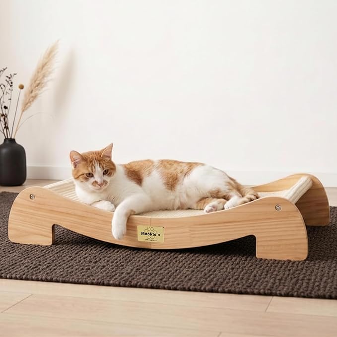 Extra Wide Cat Scratcher Bed, 26.5 x 16.7 in, Natural Sisal, Solid Wood | Stable design, supports cats up to 44 lb, renewable sisal fibres, durable and economical cardboard-free alternative