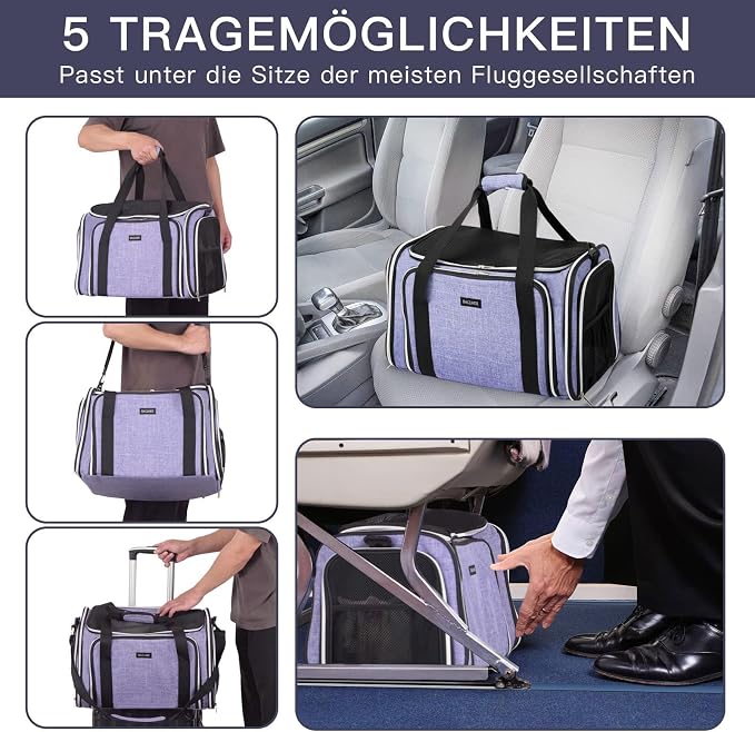 BAGLHER Cat Carrier Bag,Airline Approved Pet Carrier Soft Side Pet Travel 5 Sides Open Doors 3 Sides Expandable Foldable Dog Carrier with Fleece Pad