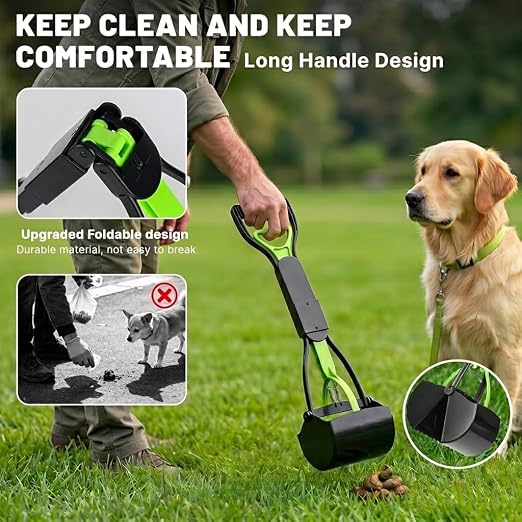 Dog Poop Trash Can Outside - 20L/5Gal Pooper Scooper Sets and Spade, Green | Outdoor Trash Can with Lid, Inner Bucket, Dog Poop Scooper Set, Metal Tray, Rake and Spade, 100 Trash Bags & Storage Box