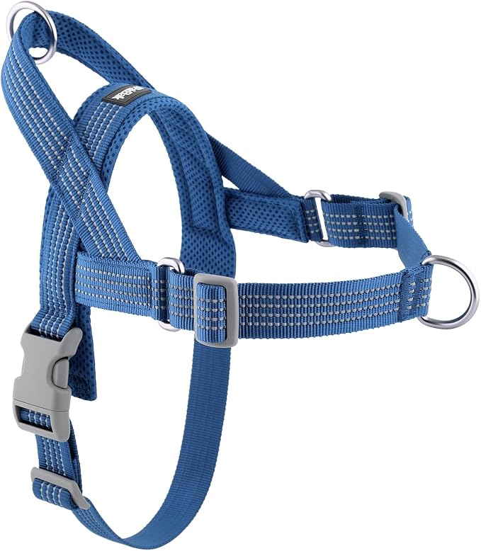 No Pull Dog Harness with Handle, Adjustable Soft Mesh Padded Vest | Reflective Walking Harness with Front Clip for Small Medium Large Dogs, Quick Fit No Escape for Training, Blue, M