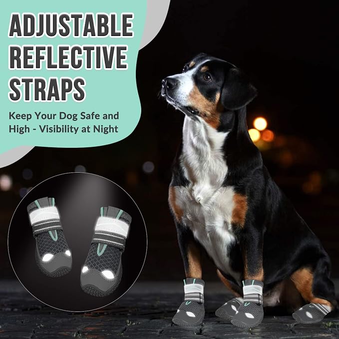 SlowTon Dog Shoes for Large Small Medium Dogs - Breathable Dog Boots for Summer Hot Pavement, Paw Protector for Outdoor Walking Winter Snow, Anti-Slip Rubber Dog Booties for Hardwood Floor (GY, 7)