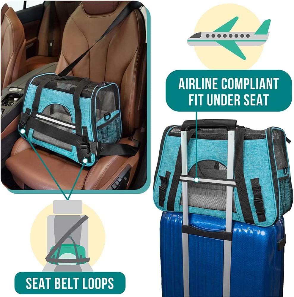 PetAmi Airline Approved Pet Carrier for Cat, Soft Sided Dog Carrier for Small Dog, Cat Travel Supplies Accessories Indoor Cat, Ventilated Pet Carrying Bag Medium Large Kitten Puppy, Small Heather Blue