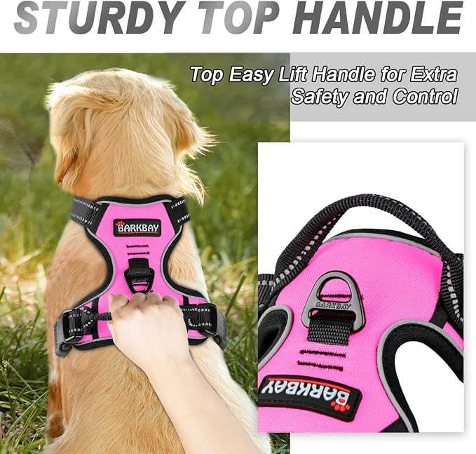 BARKBAY Dog Harness No Pull for Medium Sized Dog Front Back Clips,Dog Vest | Soft Padded No Choke With Handle,Easy On&Off,Adjustable Reflective For Walking Training Running(Pink,M)