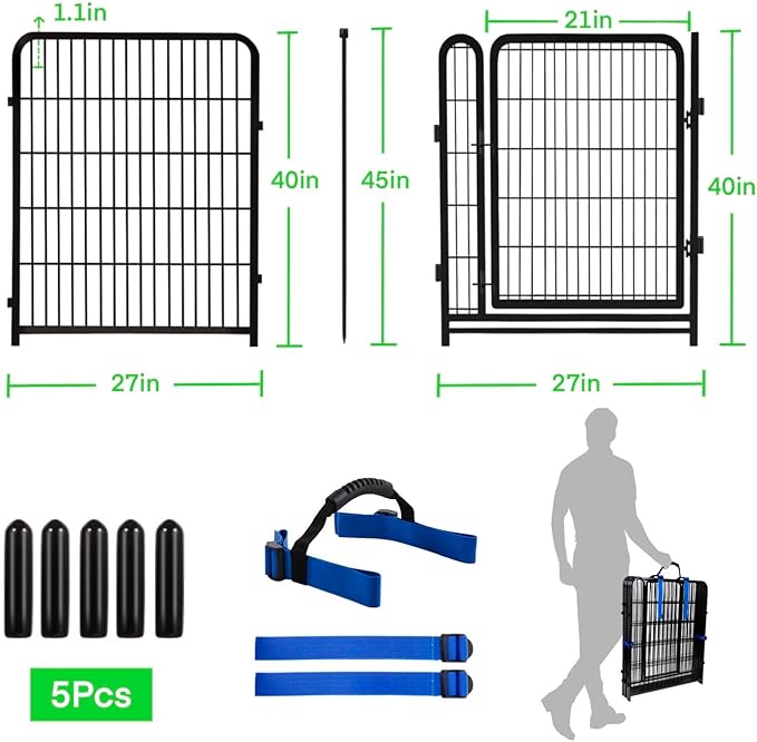 Okaygardn Garden Fencing 40 inch High, Dog Fence Outdoor for Yard, 21"Wide Low Threshold Gate,Heavy Duty Metal Fencing for Garden Beds, Animal Barrier Fence,Flowers Fences Border,4 Panels Total 8.9 Ft