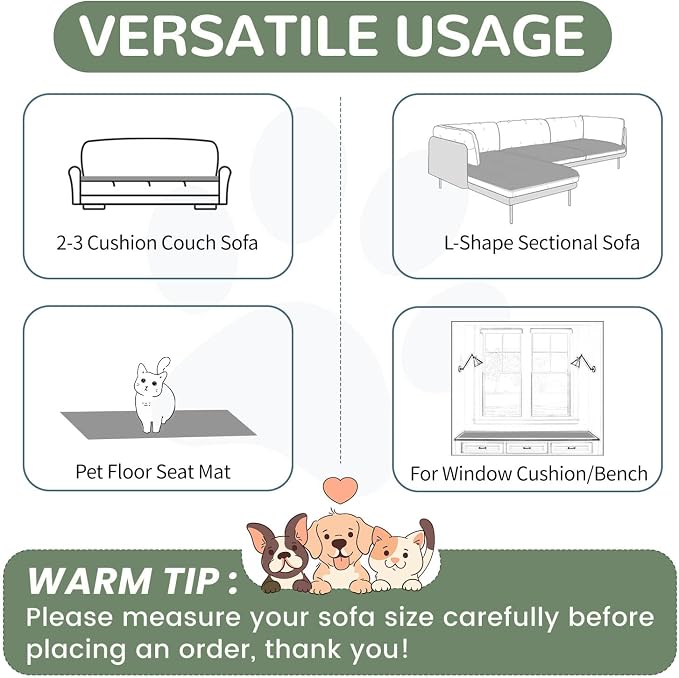 OTOB Sofa Covers for 3 Cushion Couch Washable, Fuzzy Non Slip Pet Friendly Couch Cover Protector Love Seat, All Seasons Soft Plush Furniture Bed Mats Sofa Slipcovers (Gray, 31.5" x 70.9'')