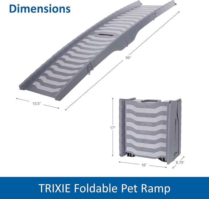 TRIXIE 59-in Pet Ramp for Small to Medium Dogs up to 55 lbs, Foldable and Lightweight Easy to Store | Folding Dog Ramp with High Traction Surface, Ideal for Cars and SUVs, Foldable, Easy to Store and Clean