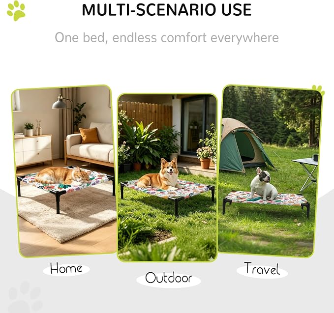 Outdoor Elevated Dog Bed for Small Dogs, Birds Flowers Breathable Cooling Raised Dog Cot for Indoor/Outdoor, Cartoon Sunny Colorful Botanical Floral Waterproof Elevated Pet Beds, S 20 x 20 in