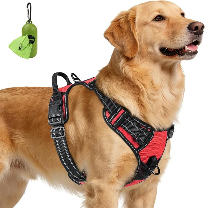 Joytale No Pull Dog Harness for Extra Large Dogs, Front Clip, Red | Grab Handle for Instant Control, Padded & Adjustable Vest, Sturdy Metal D-Rings, for Safe Training & Daily Walking
