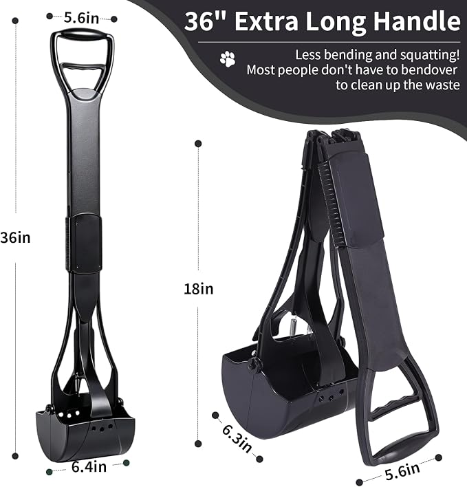ienjoyed 36“ Large Dog Pooper Scooper for Large Dogs Heavy Duty, Non-Breakable Dog Poop Scooper with Wide Handle for Grass, Gravel, Durable Dog Poop Pick Up Tool, Long Handled Poop Grabber (Black)
