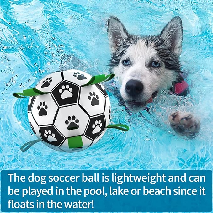 QDAN Large Dog Toys, 8 Inch Soccer Ball for Dogs with Straps, World Cup Interactive Toys for Tug of War, Puppy Birthday Gifts, Water Toy, Durable Dog Balls for Medium Large (Pack of 2)