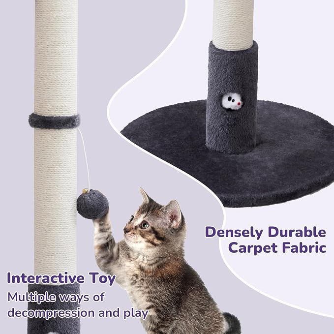 Woochpet 33'' Tall Cat Scratching Post for Adults Cats, Sturdy Large Scratch Pole with Hanging Ball with Fun Mouse Hole, Scratching Posts for Indoor with Durable Natural Sisal Rope (Darkgrey)