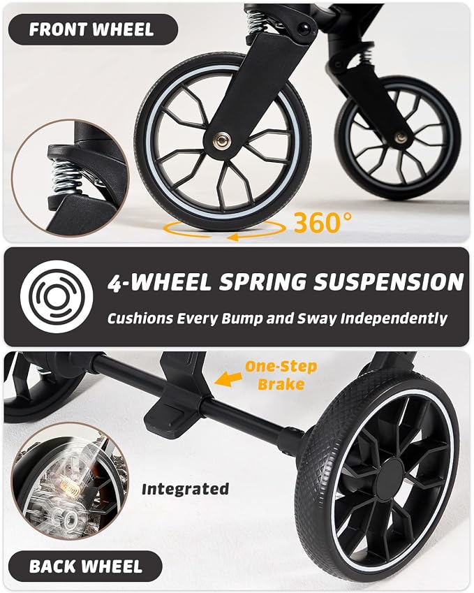 797Audio Dog Stroller for Small Medium Dogs,Pet Stroller for Cats Puppy Up to 121lbs,Foldable,One Click Folding,4 Wheel Shock Absorption,Adjustable Canopy with Sun Shades,Removable Washable Pad(Black)