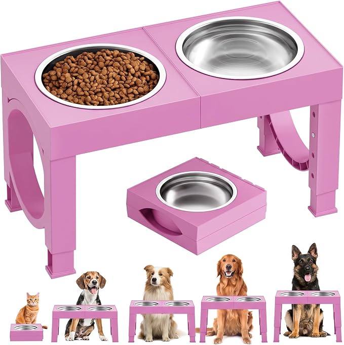XIAZ Elevated Dog Bowls Large Breed Raised Dogs Bowl Stand Large/Medium Sized Dog Stainless Steel Food Water Bowl Stands 5 Heights Adjustable 9/11/12/14in Pet Feeder Dish Station