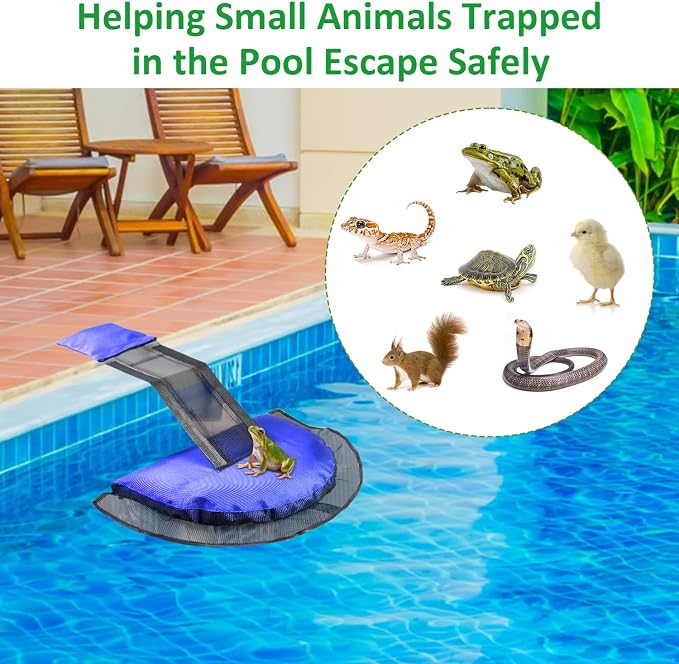 2 Pack Animal Saving Escape Ramp for Pools and Spas, Frog and Animals Saver for the Pool, Critter Escape Device for Small Animals Entering the Pool, Floating Ramp Rescues (2, Dark Blue)