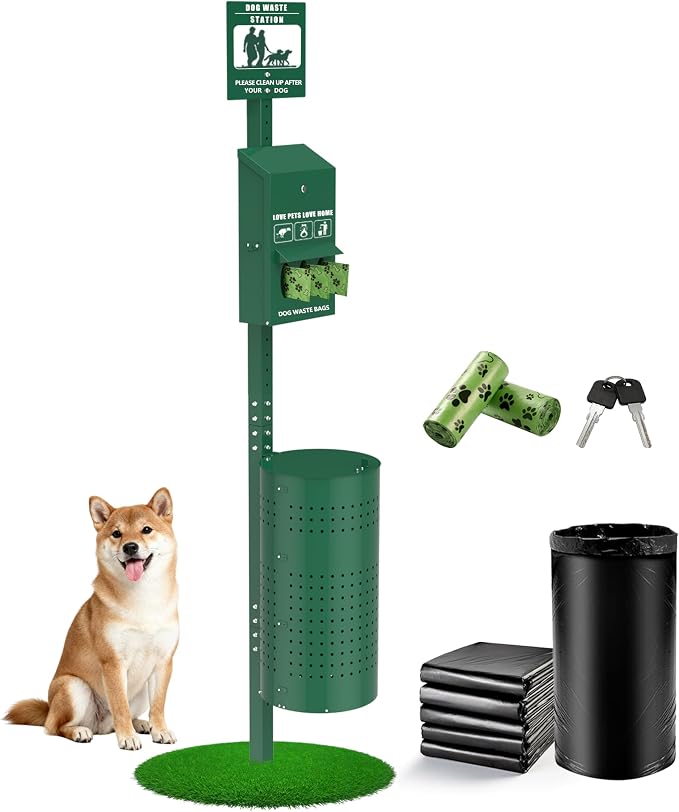 Dog Waste Station, 11.5 Gallon Pet Waste Station with Lockable Dispenser, Outdoor Poop Station with Bags & Liner, Heavy Duty Station for Apartments, Parks & Yard
