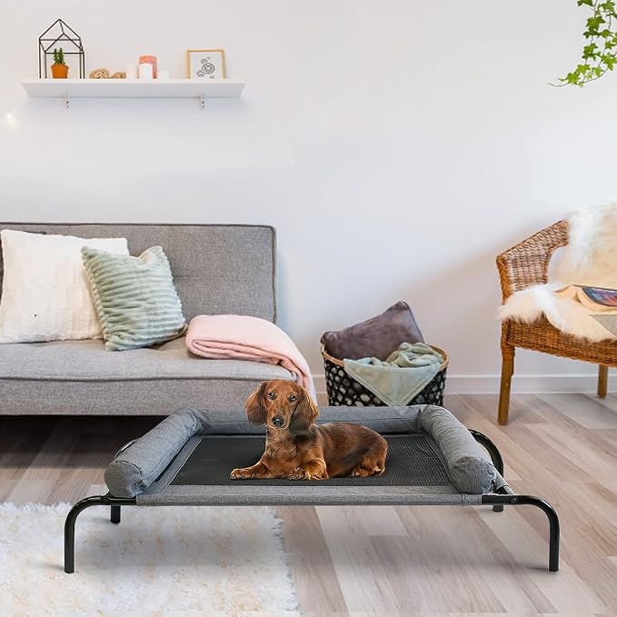 PETIME Cooling Elevated Pet Cushion Bed Raised Dog Cot for Small Dogs, Portable Indoor & Outdoor Pet Hammock, Frame with Breathable Mesh and Removable Bolsters (48 Inch)