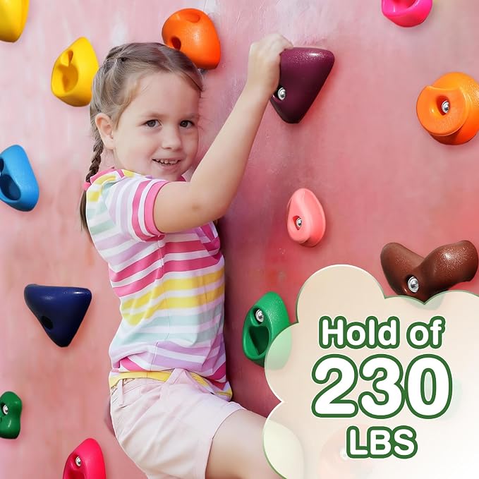 SEKKVY 32 Rock Climbing Holds for Kids and Adults, Multi Size Colorful Plastic Wall Grips with 2 Inch Mounting Hardware, Indoor Outdoor Playground Set