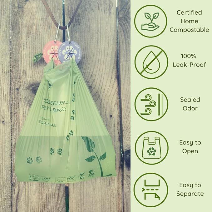 Pawtopia Pet Waste Bag Duo - 120 Standard Sized-Dog Poop Bags (8 rolls) + 100 Extra Large Cat Litter Bag with Handles (1 single roll), Vegetable Starches, Tuv Austria, Leak-Proof, Yard Pickup