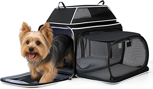 Lekereise Top and Side Expandable Pet Carrier 18x11x11Inch Delta American United Airline Approved Soft Sided Underseat Travel Carriers for Small Dogs Cats with Locking Safety Zippers Anti-Scratch Mesh
