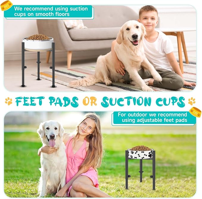 2 Pack Adjustable Dog Bowls Elevated Stand, 4 Heights, Wide 6-10" | Metal Raised Tall Single Food Bowl Holder, Sturdy Lifted Water Feeder for Medium Large Small Breed,H:8”/10”/12”/13.8”