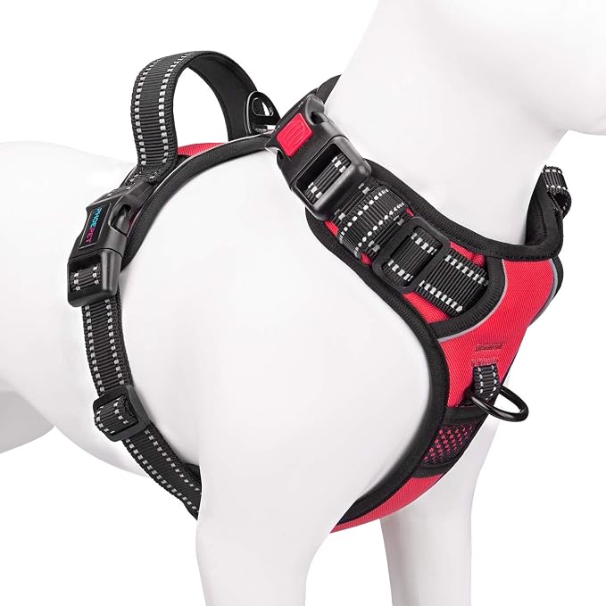 No Pull Dog Harnesses for Small Dogs Reflective Adjustable | Front Clip Vest with Handle 2 Metal Rings 3 Buckles [Easy to Put on & Take off](S, Red)