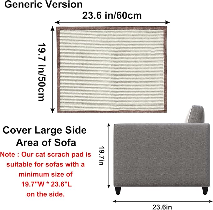 Cat Scratch Furniture Protector with Natural Sisal for Protecting Couch Sofa Chair Furniture,Couch Protector from Cat Claws 23.6L''*19.7W'' (Brown, Left Handed)