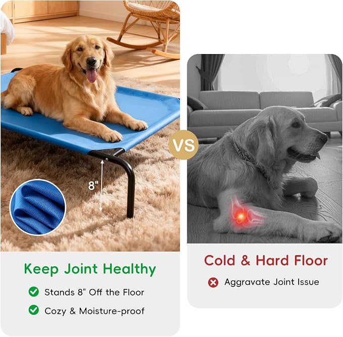 STARLATTA Elevated Dog Bed for Large Dogs, Washable Raised Cot with Skid-Resistant Feet, Waterproof Cooling Dog Beds with Oxford Cloth, Indoor/Outdoor Use, Blue 50in