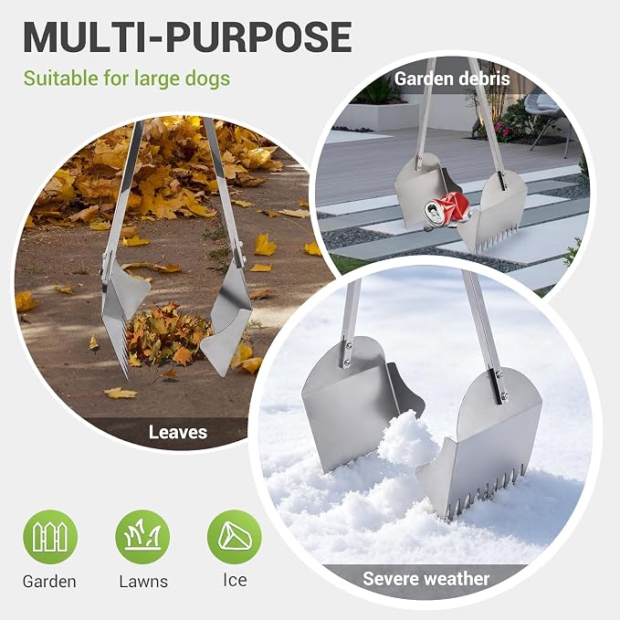 AugFir Lightweight Stainless Steel 48" Pooper Scooper for Large Dogs, Heavy Duty Dog Pooper Scooper Large Opening Long Handle for Pet Waste Removal, Grass, Dirt, Gravel,Yard, Indoor, Outdoor