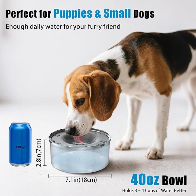 SCHITEC Dog Water Bowl No Spill 40oz/1.2L Slow Drinking Anti-Splash Stainless Steel Dog Bowl with Floating Disk, Spill Proof Pet Travel Water Dispenser for Sloppy Messy Drinkers(Gray)