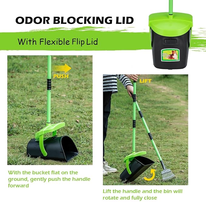 MXF Pooper Scooper Swivel Bin & Rake Kit with 100 Waste Bags, 36.6" Long Handle Dog Poop Scooper with Bag Attachment for Large Medium Small Dogs, Poop Scooper for Lawn Yard Dog Kennel