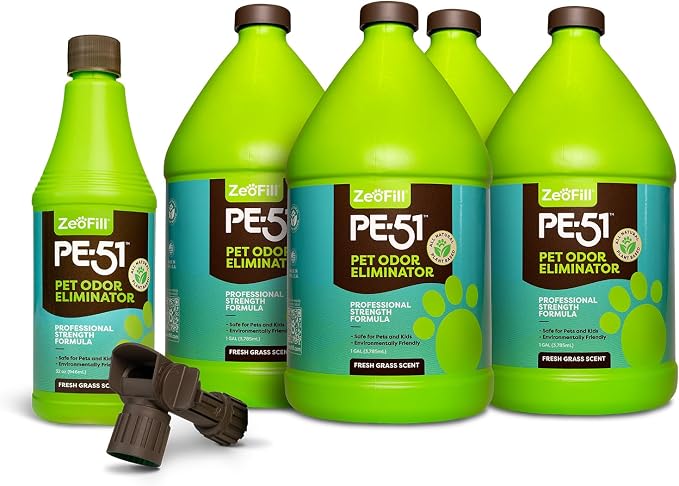 ZEOFILL PE-51 Pet Odor Eliminator - Professional Strength Urine Enzyme Cleaner | Pet, Turf & Yard Smell Remover | Cat & Dog Pee Deodorizer Spray | Outdoor Use | Natural Eco-Friendly Enzymes | 4 Gallon