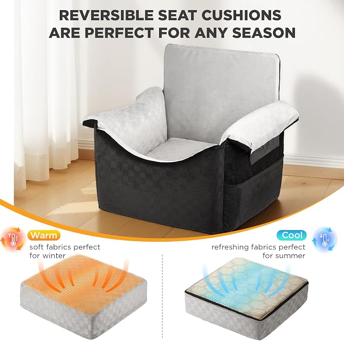 BONTHEE Elevated Dog Car Seat for Small Medium Dogs Under 30 lbs, Memory Foam Elevated Booster Seat with Headrests Support, Travel-Safe Car Bed with Detachable Washable Cover & Safety Belt