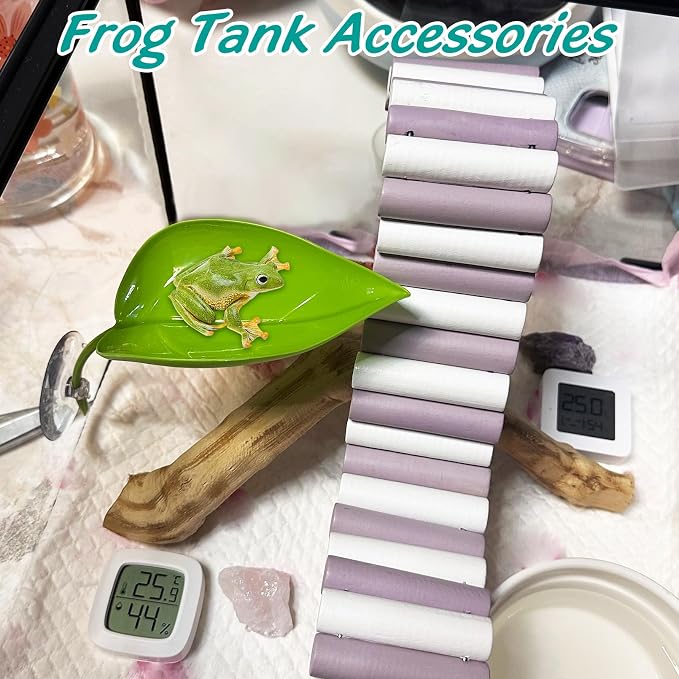 6 Pack Plastic Frog Habitat Platform with Suction Cups Reptile Decorations for Terrarium Dwarf Frogs Tank Accessories Decor Turtle Basking Platforms for Amphibian (Green)