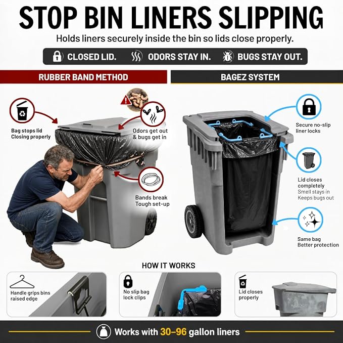 Portable Trash Bag Holder Stand For 20-33+ Gallon Liners. 16x17in Hanging Stand for Waste or Storage & Organization. Garbage can For Home Recycling Camping Picnic Party Boat Car RV or Leaf Collector
